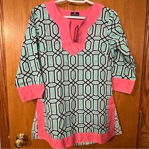 Simply Southern Collection Tunic Baklava Green Pink NWT 100% Cotton small
